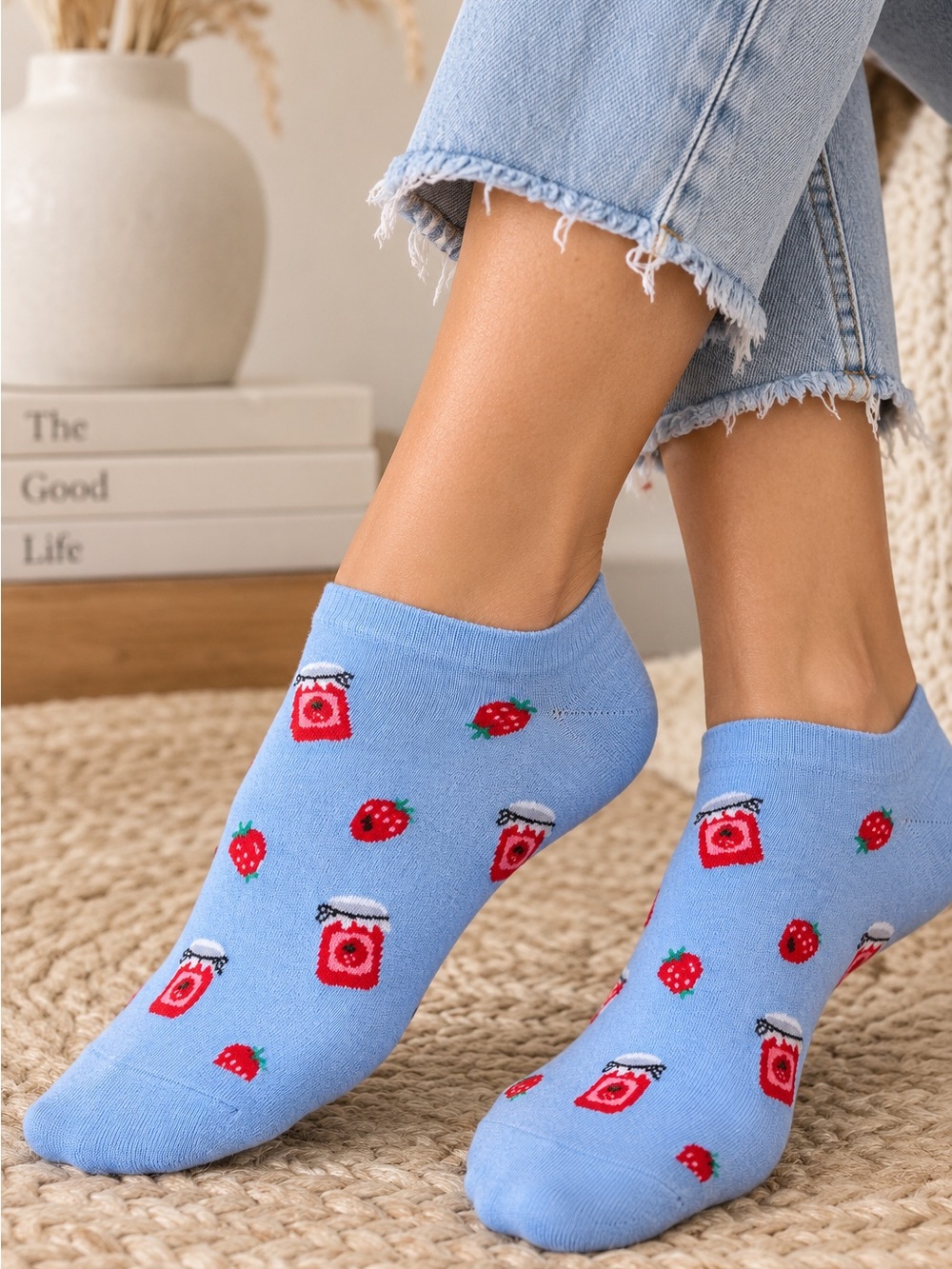 J. Crew Light Blue Strawberry Jam No-Show Socks